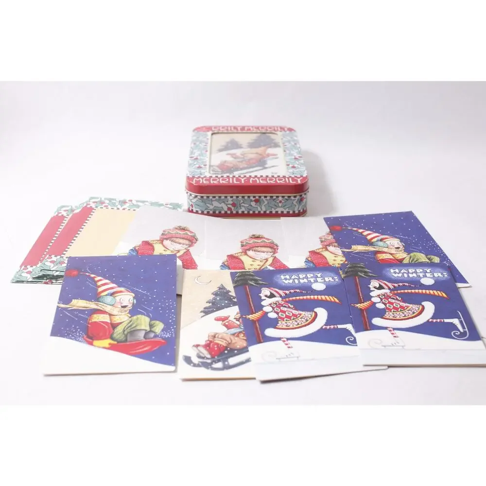 Mary Engelbreit Merrily-Merrily Tin w Christmas Cards Envelopes ~ 260618-WH 1116